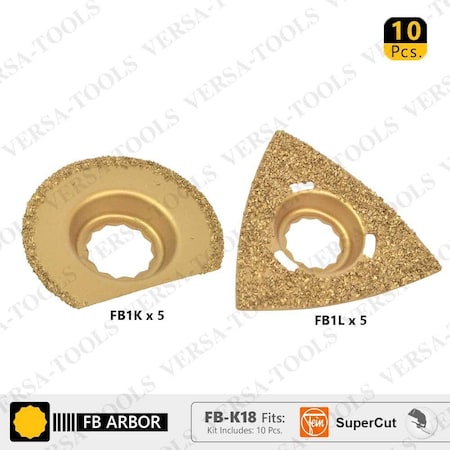 Versa Tool FB-K18 10 PC 63mm Semi- Circular, 80mm Triangular Carbide RASP, 8mm Offset Mount Set FB-K18